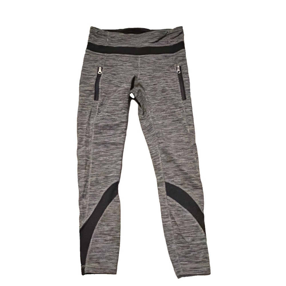 lululemon athletica Women's Size 4 Gray Black Striped Pocket Mesh Panel Leggings